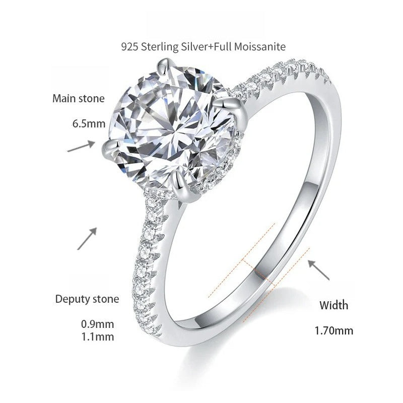 Moissanite Solitaire Ring in Sterling Silver with Platinum Plating – Minimalist Stackable Wedding Band for Women