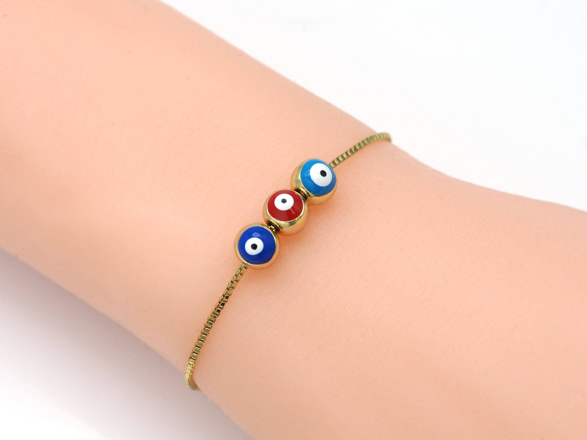 Gold Enamel Evil Eye Round Ball Spacer Beads, Sku#LD318