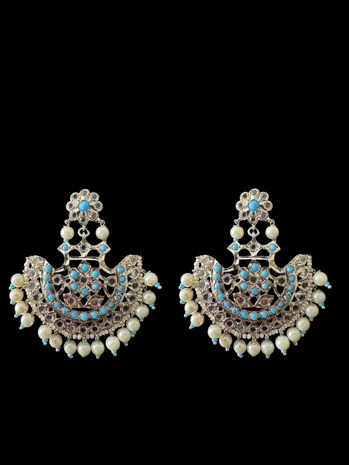 Turquoise / feroza hyderabadi silver plated pendant set with pearls ( READY TO SHIP  )