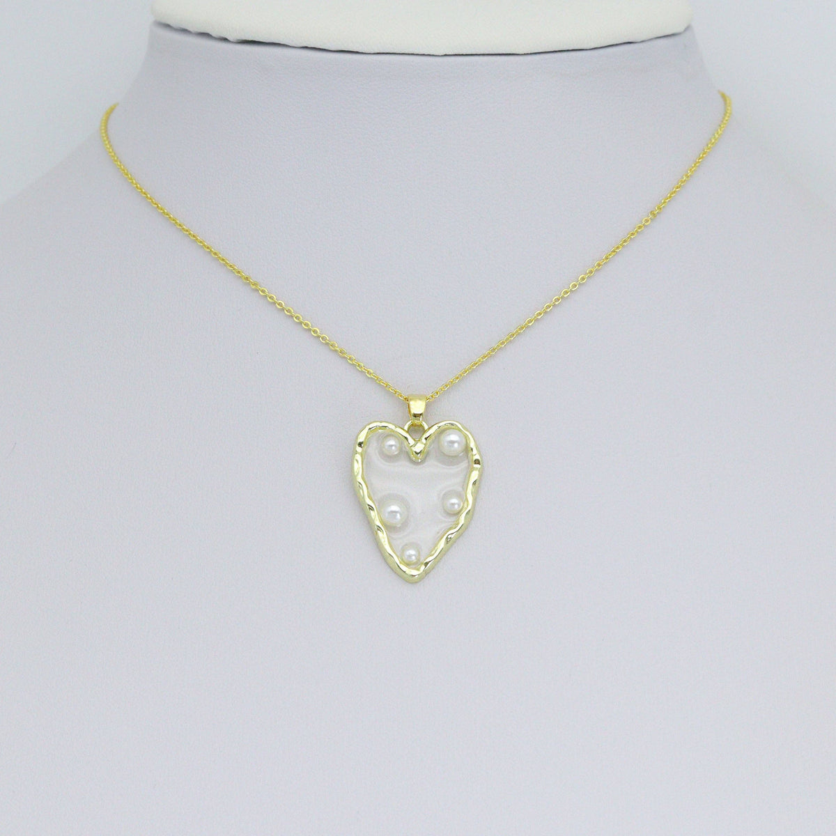 Hammered Edge Acrylic Heart with Pearl Charm , Sku#JL202