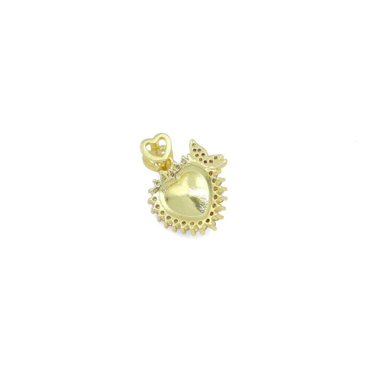 Purple Clear Blue Butterfly Heart CZ Gold Charm Pendant, Sku#LK1089