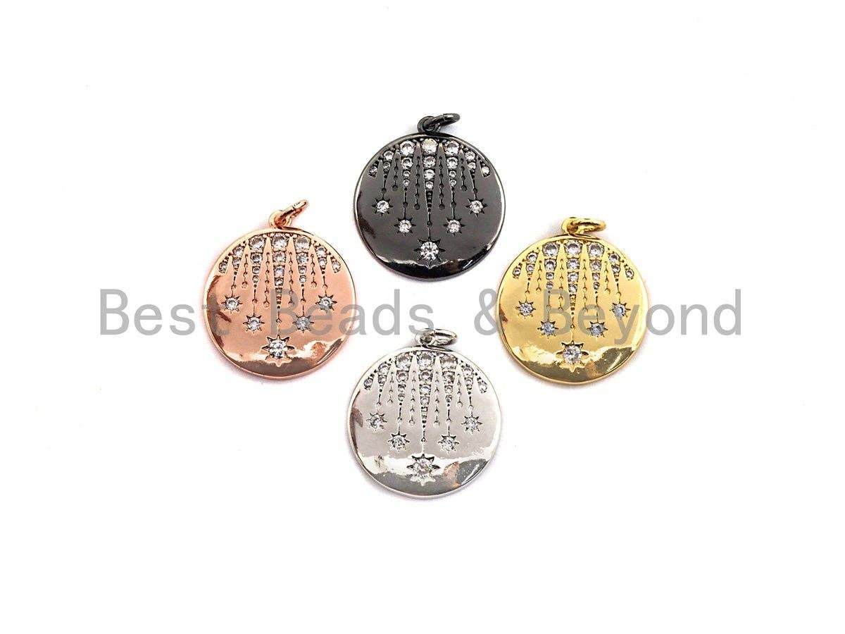 CZ Micro Pave Shooting Star Coin Charm, celetration star coin, Z433