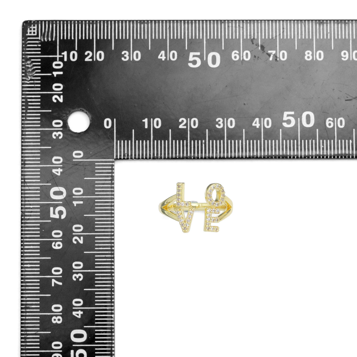Clear CZ Gold Silver Love Adjustable Ring, Sku#A382