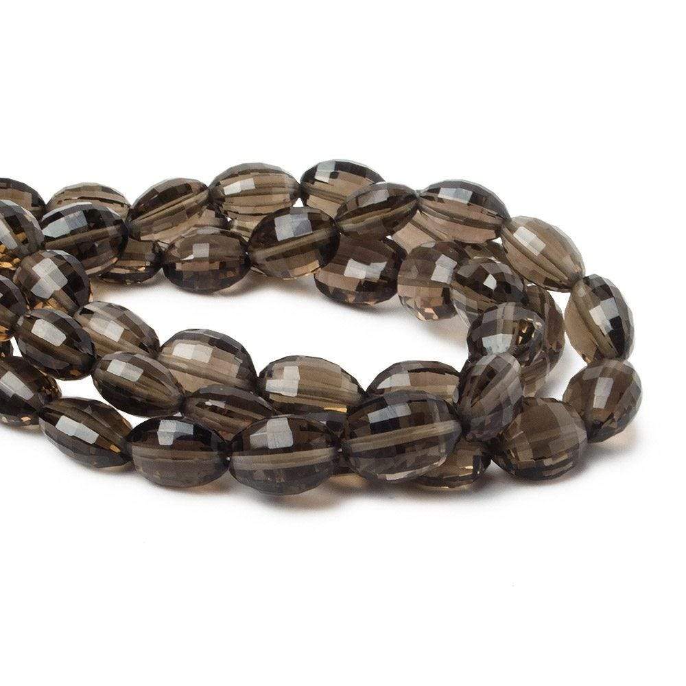 15x12mm Smoky Quartz Checkerboard Faceted Oval Beads 8 inch 14 pieces