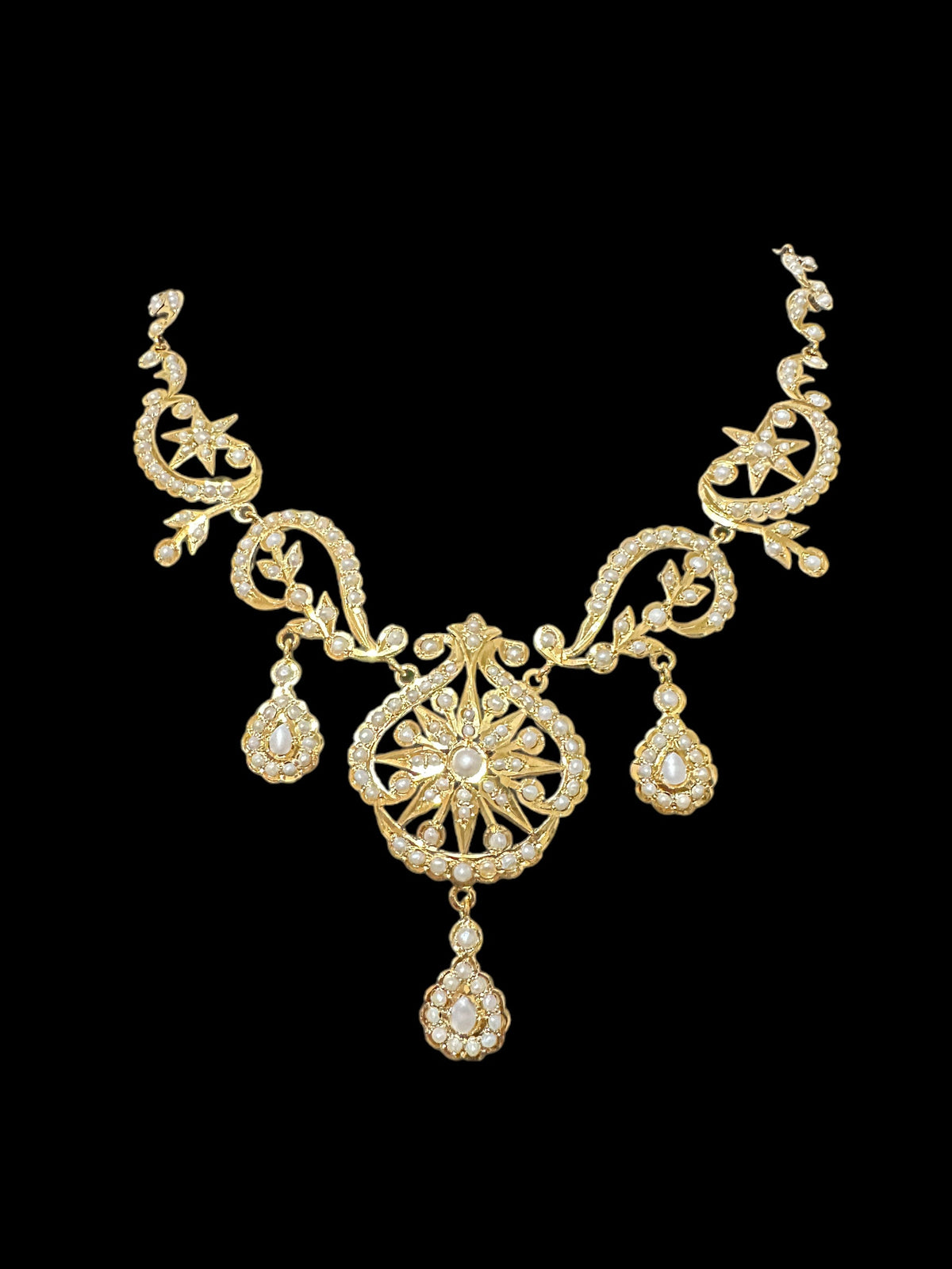 Gold plated silver necklace earrings set in fresh water pearls ( SHIPS IN 5 WEEKS )