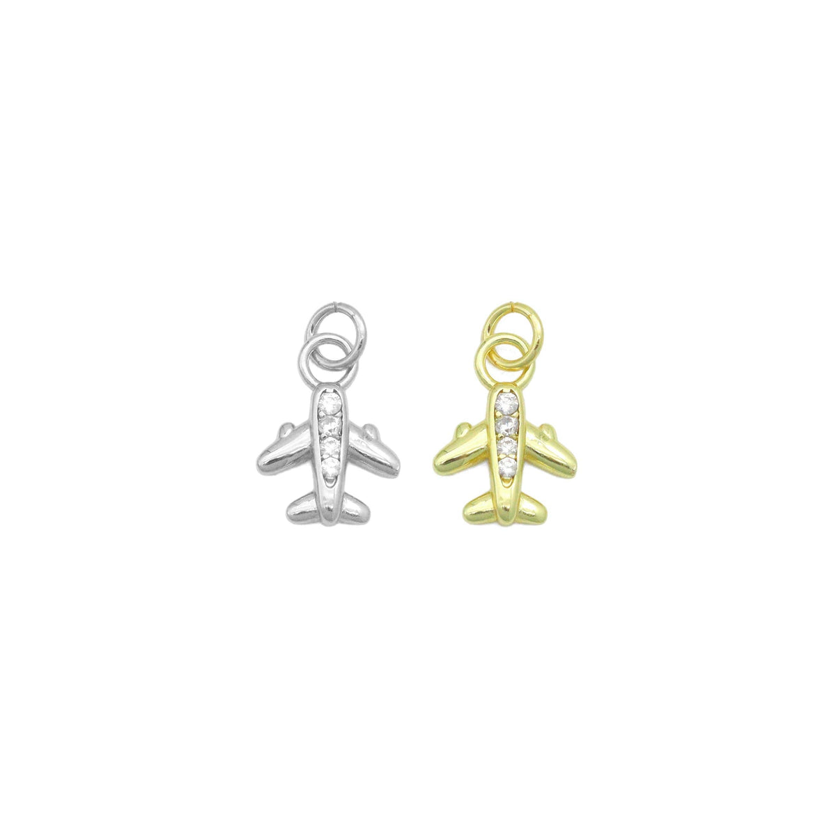 Cute Clear CZ Gold Silver Airplane Charm Pendant,Sku#A488
