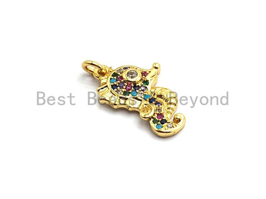CZ Colorful Micro Pave  Sea Horse Pendant, Sea Horse Shaped Pave Pendant, Seahorse Gold plated, 12x19mm, Sku#F749