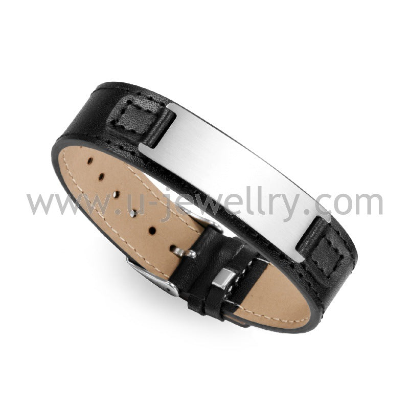 Men's Can Carve Writing Rectangular Steel Plate Bracelets