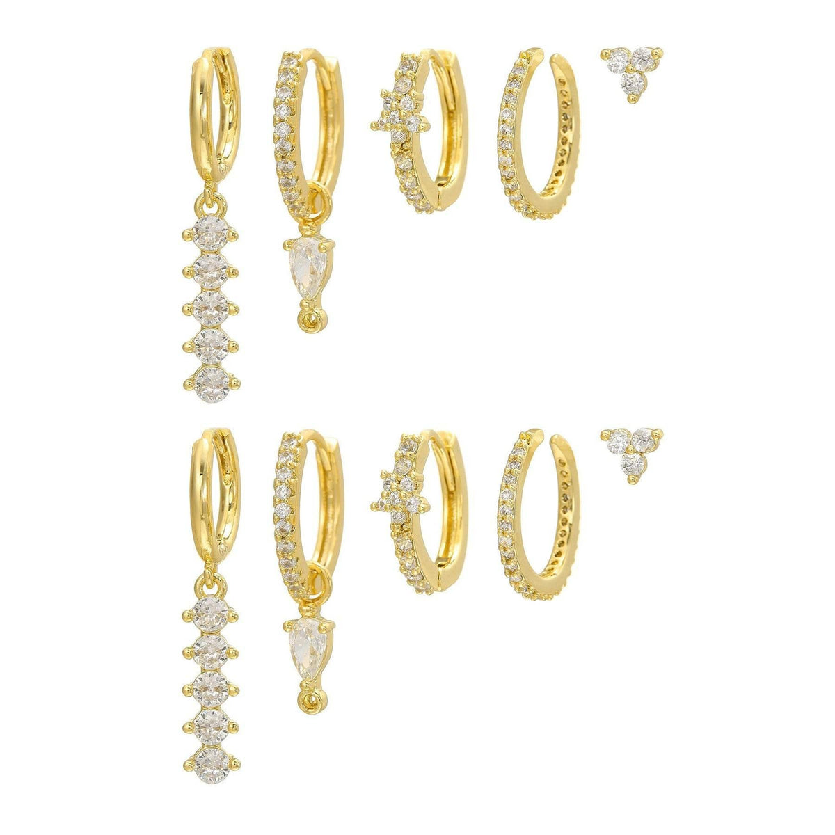 Stacking 5 Pieces Simple Clover Single-Row Serrated Ear Cuff Earring Set, 18k Gold-Plated  Teardrop Zircon Earrings, S925 Needle