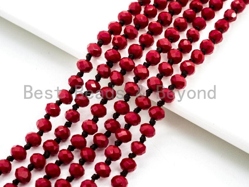 60 Long Hand Knotted Red Color Crystal Necklace, D12