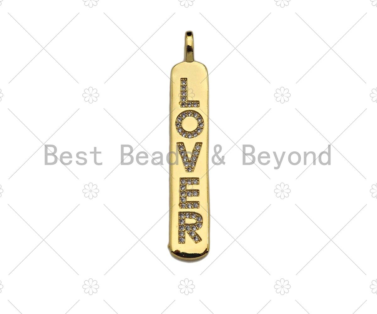 CZ Micro Pave LOVER Long Bar Pendant, Cubic Zirconia Strip Pendant, Gold Lover Bar,  Micro pave Bar shape pendant, 8x51mm, sku#LK136