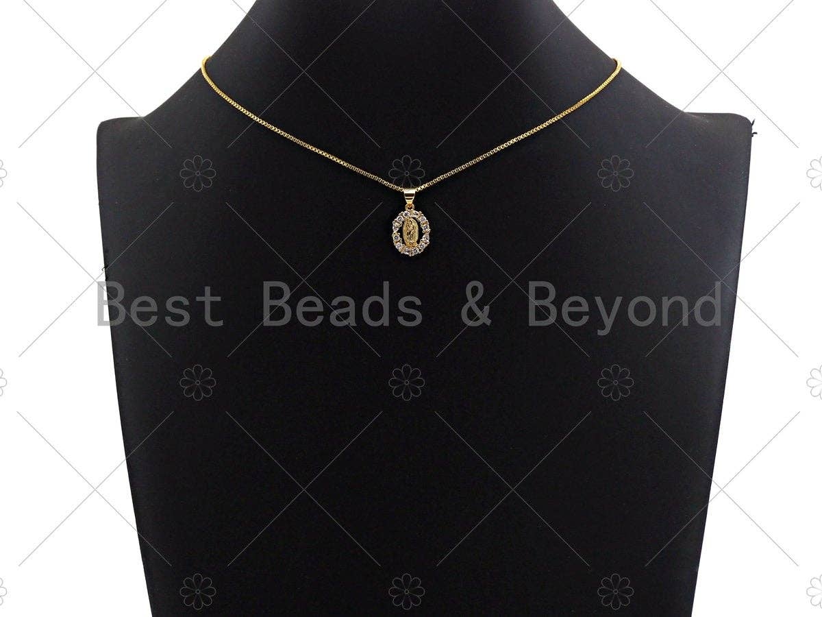 18K Gold Virgin Mary On Oval Emblem Shape Pendant, Oval Charm,  Sku#F1150C