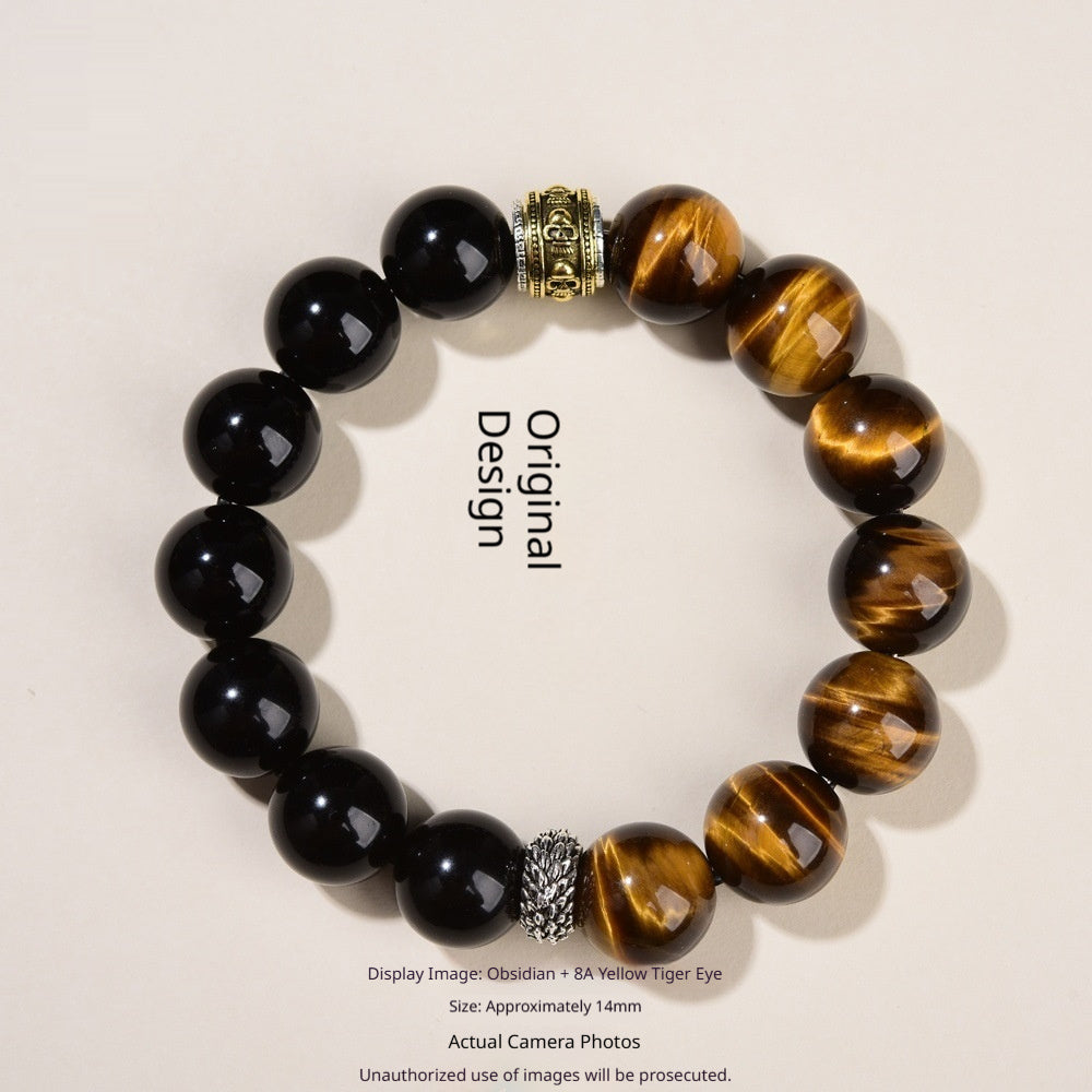 Natural Tigers Eye And Obsidian Collectors Bracelet