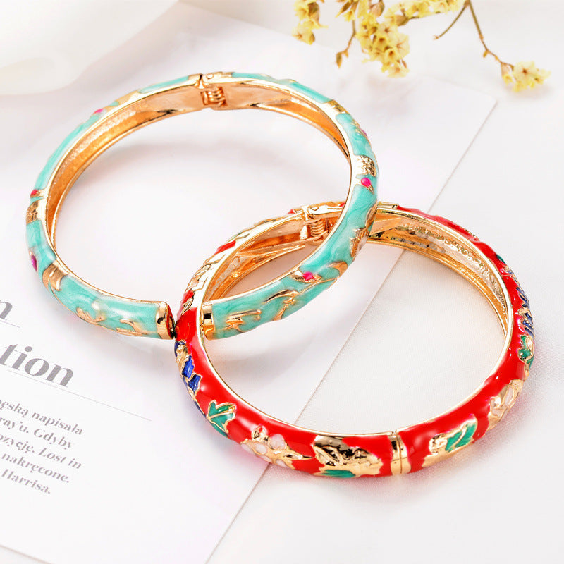 Women's Cloisonne Fine Peony Enamel Ethnic Style Bracelet