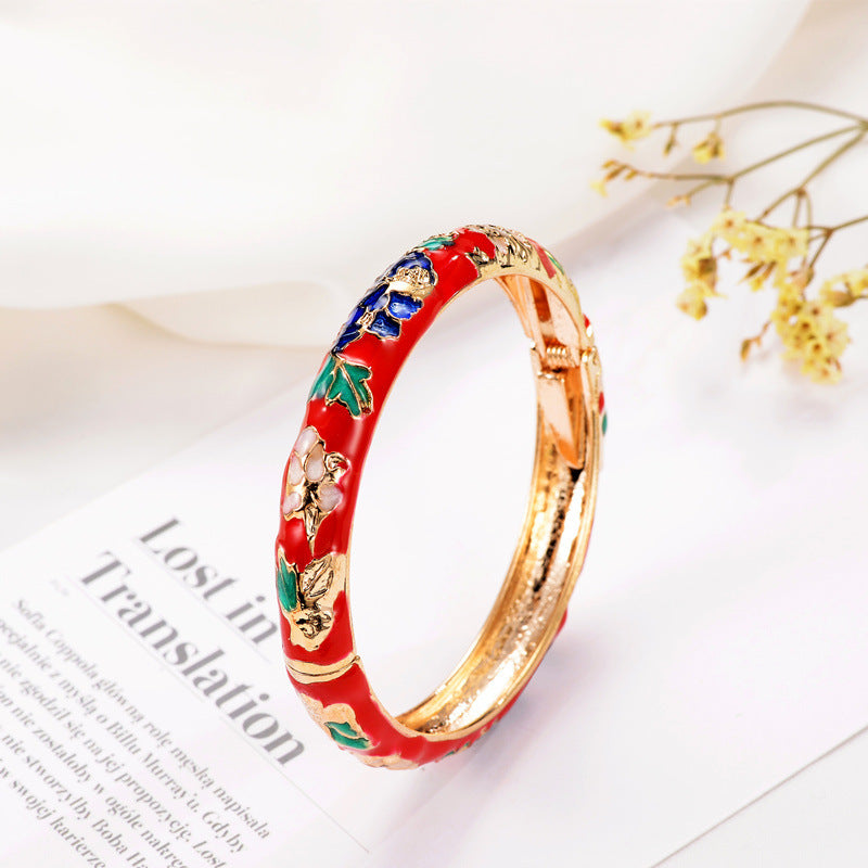 Women's Cloisonne Fine Peony Enamel Ethnic Style Bracelet