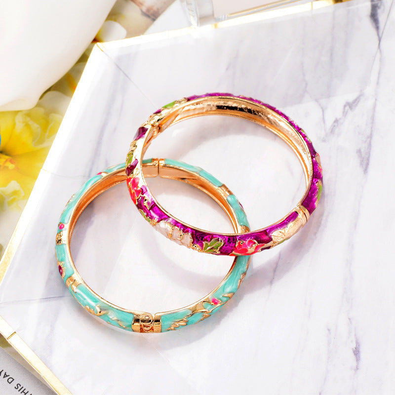 Women's Cloisonne Fine Peony Enamel Ethnic Style Bracelet