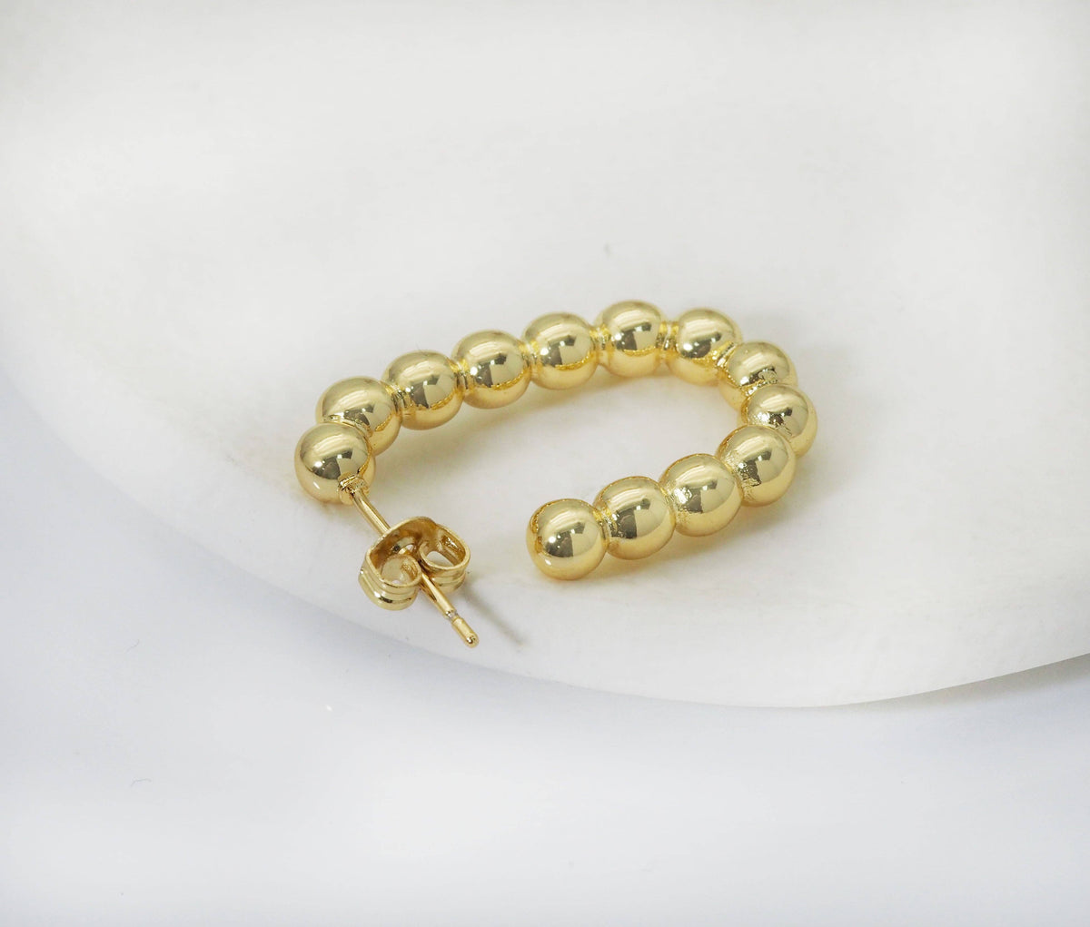 Gold Silver Ball Oval Hoop Earrings, Oval Earrings, Sku#J366