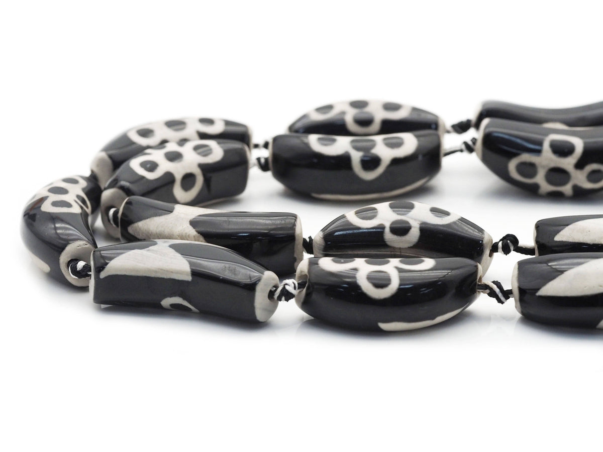 Natural Black White Flower Tibetan Agate Spacer Beads, 40x17mm, Sku#U1402