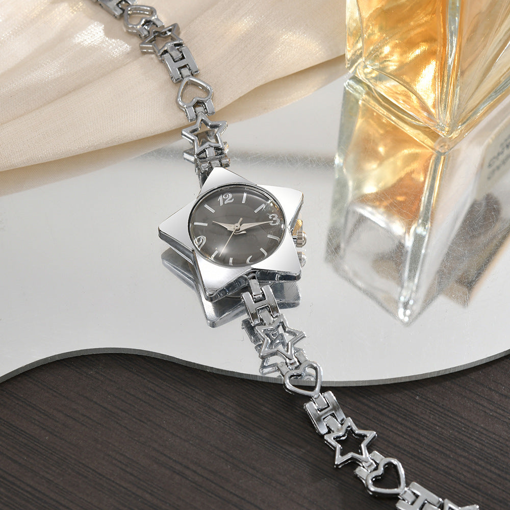 Stylish Edgy Yet Sweet Womens Watch With A Star And Heart Chainquartz Timepiece
