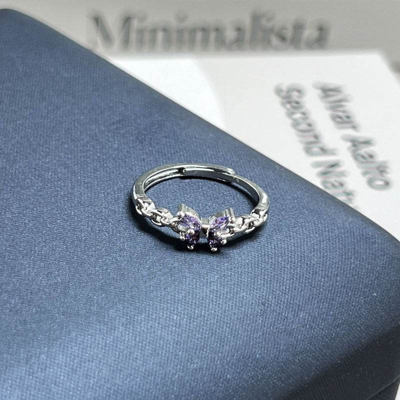 Nine Purple Fire Series Purple Rhinestone Open Ring, Sweet Cool Luxury Minimalist Unique Design Women Finger Ring