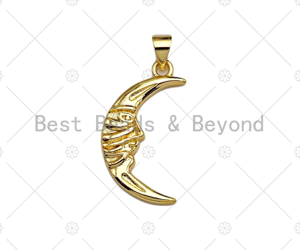 CZ Micro Pave Cresent Moon Face Pendant/Charm,Cubic Zirconia Charm, Necklace Bracelet Charm Pendant,14x26mm, Sku#JL16