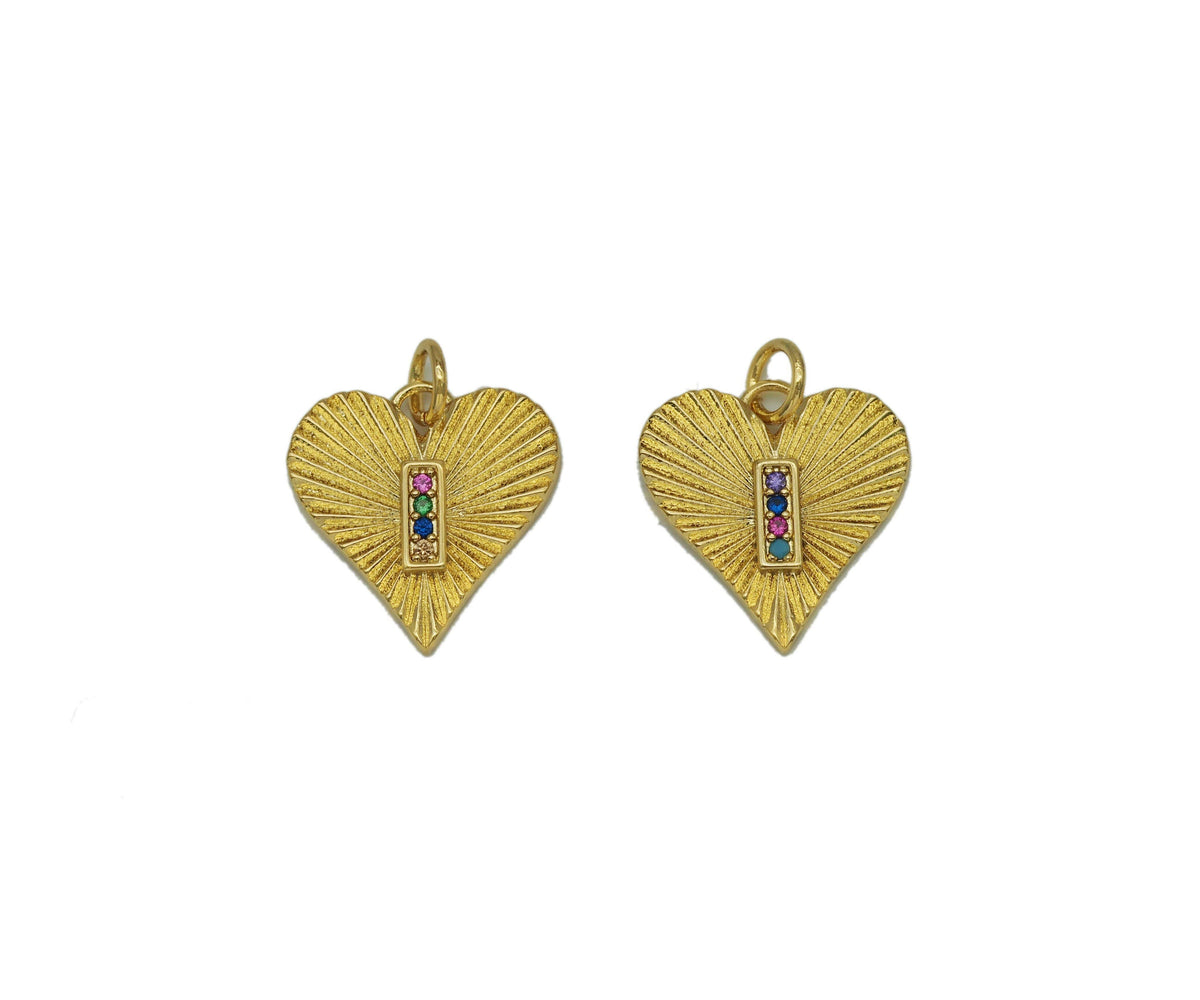 Colorful Rectangle On Heart Charm, Sku#F1474C