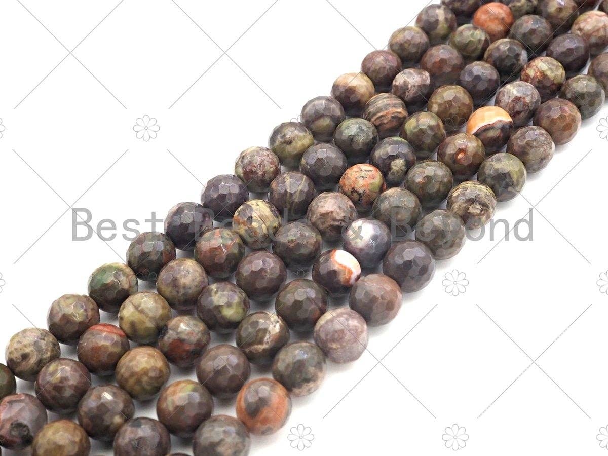 Quality Natural Ocean Jasper Faceted Round Beads, 6mm/8mm/10mm/12mm Beads, Brown Red Light Green Matrix, 15.5'' Full Strand, Sku#U1151
