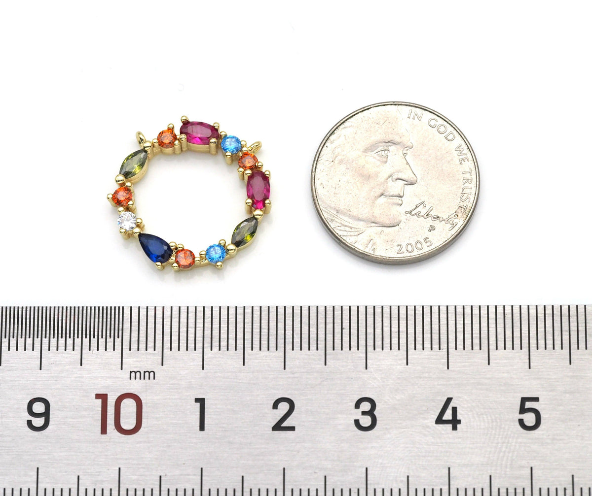 Rainbow CZ Round Ring Charm Necklace, Sku#F1515