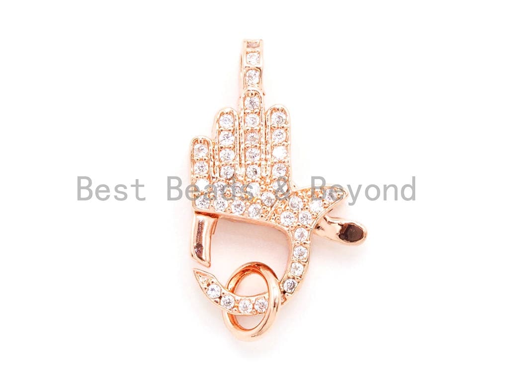 CZ Micro Pave Hand Shaped Lobster Claw Clasp, Cubic Zirconia Micro paved Clasp for beading, Bracelet Necklace Clasps, 20x13mm, sku#H50