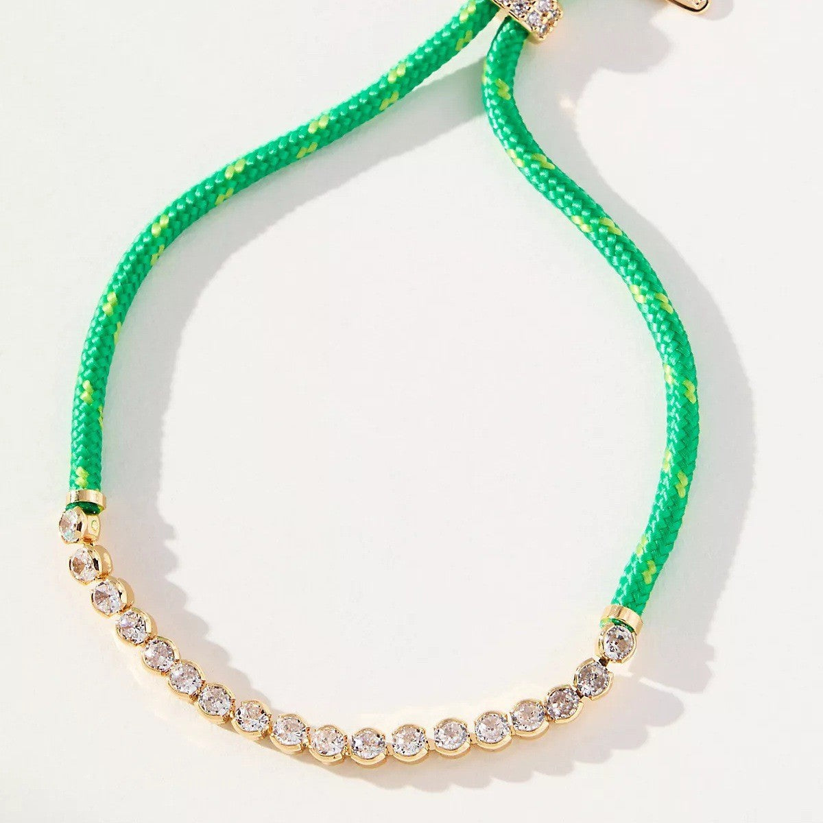 Off-white Brown-striped Woven Necklace With Diamond-encrusted Gold Chain