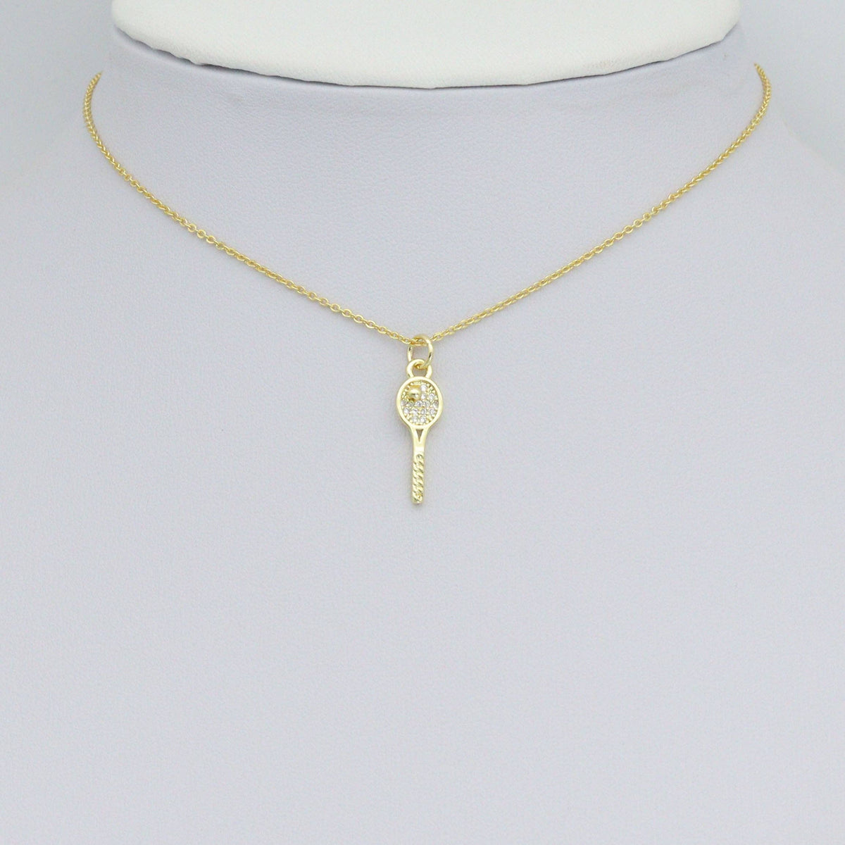 Clear CZ Tennis Racket Gold Charm Pendant,Sku#LX851