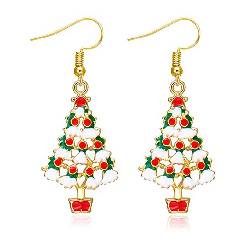 European And American Cross-border Fashion Christmas Earrings Cute Cartoon Christmas Tree Bells Bulbs Snowflake Alloy Earrings
