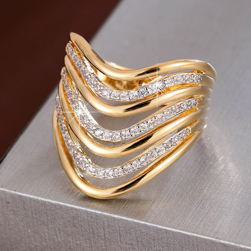 Multi-layer Curved Micro-pave Cubic Zirconia Ring Fashionable Andive Design Perfect For Stacking
