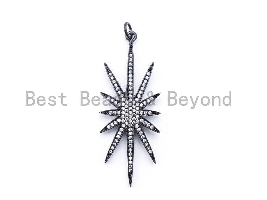CZ Micro Pave Long North Star Pendant, Cubic Zirconia Pendant, 21x57mm, sku#F94