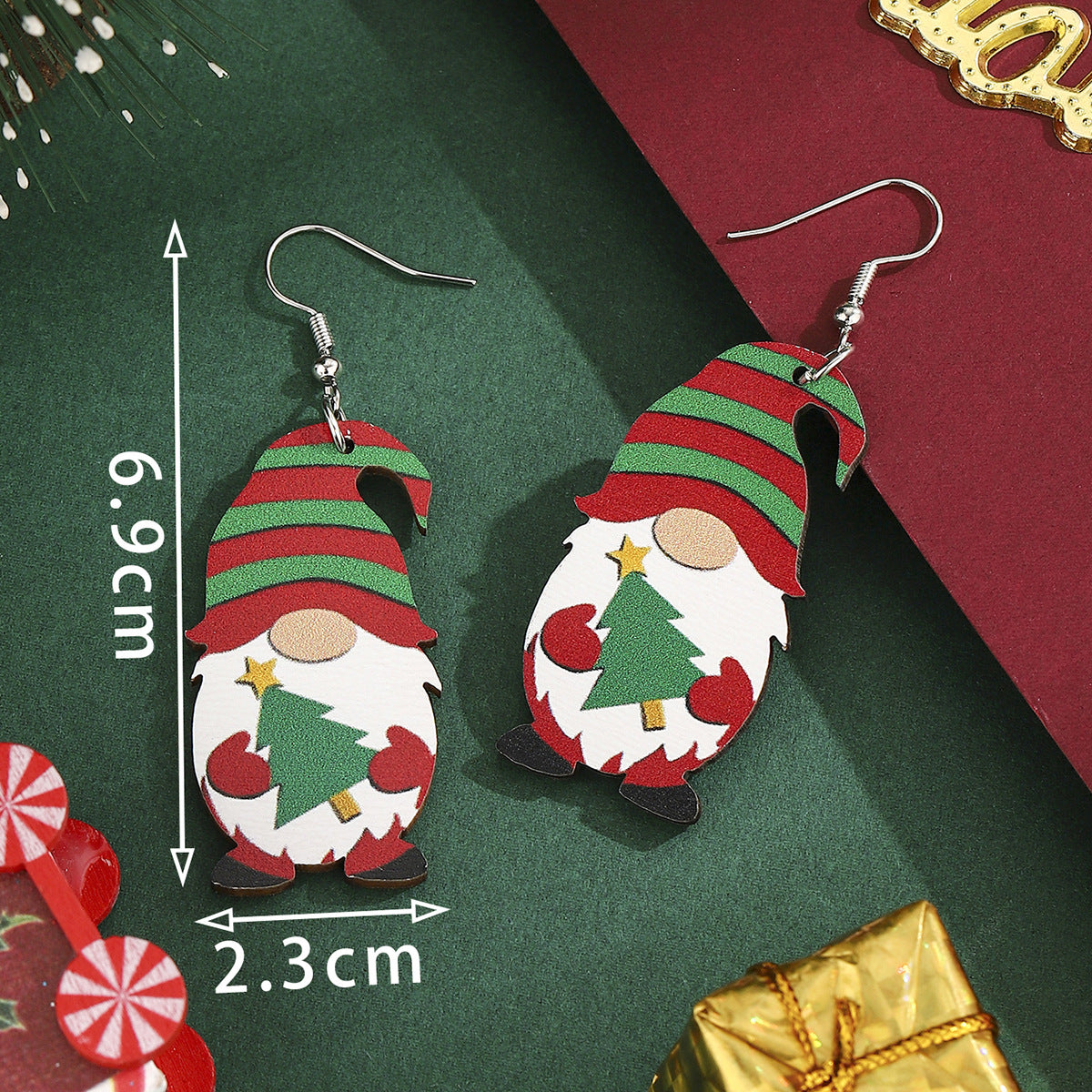 Cross-Border Personalized Christmas Alloy Earrings Christmas Hat Colorful Star Dot Diamond Christmas Tree Elk Gingerbread Man Earrings