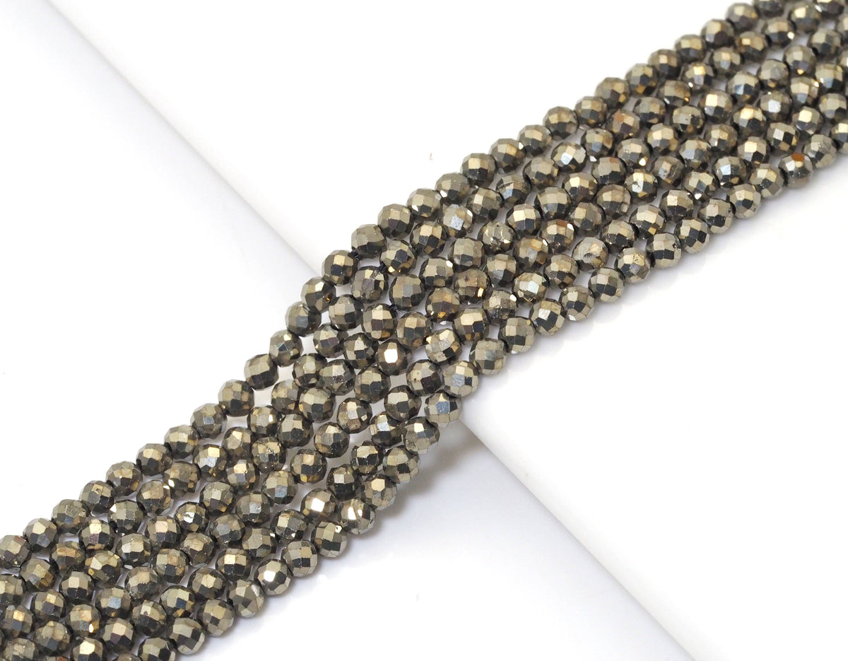 High Quality Genuine Pyrite Faceted Round Beads, 2mm/3mm, Sku#UA298
