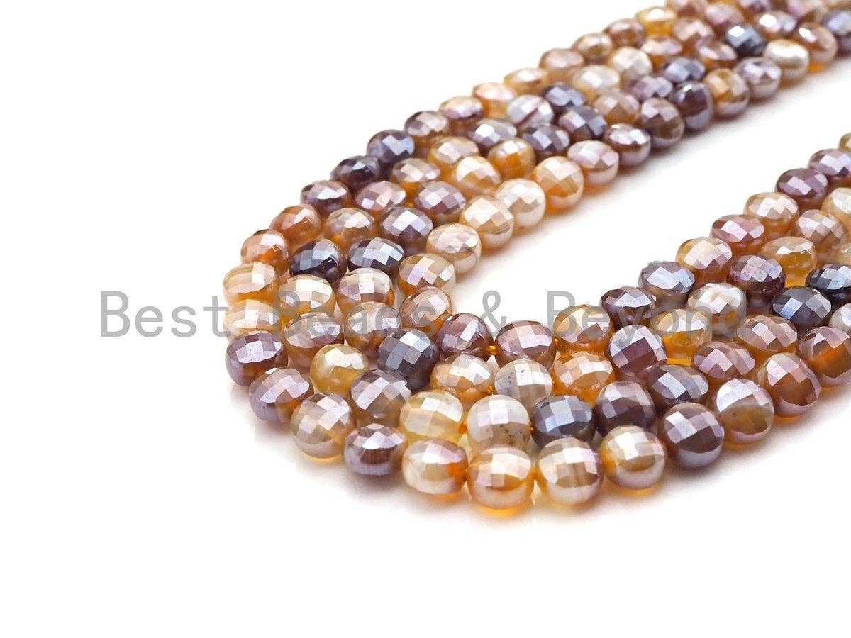 Mystic Plated Double Sided Turtle Shell Cut Natural Agate Coin Shape beads, 8mm/10mm Checkerboard Cut Agate, 15.5" Full strand, SKU#UA83