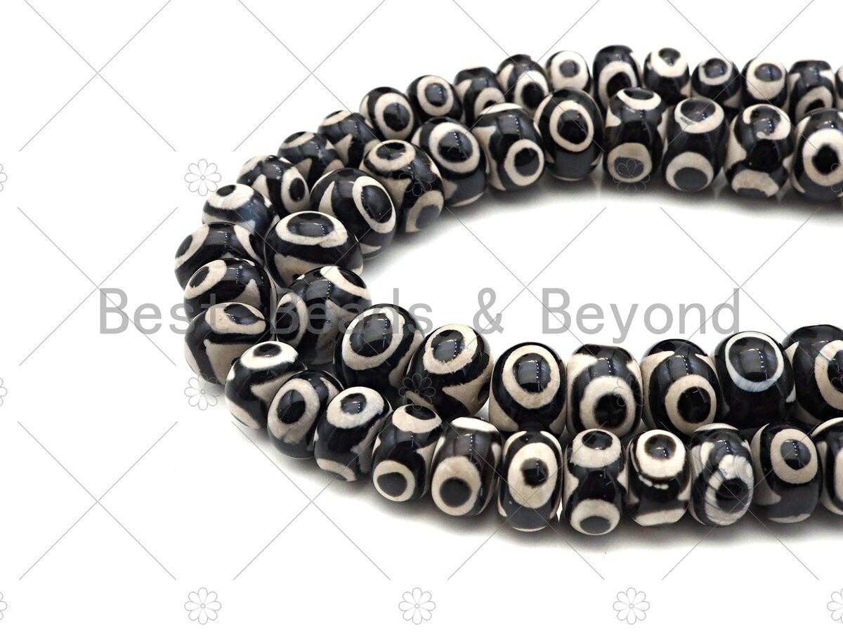 Natural Black Tibetan Agate Rondelle Smooth Beads,Black Dzi Rondelle Beads,Tibetan Dzi Beads, 8x12mm/10x14mm, 15.5'' Full Strand,Sku#U1050C