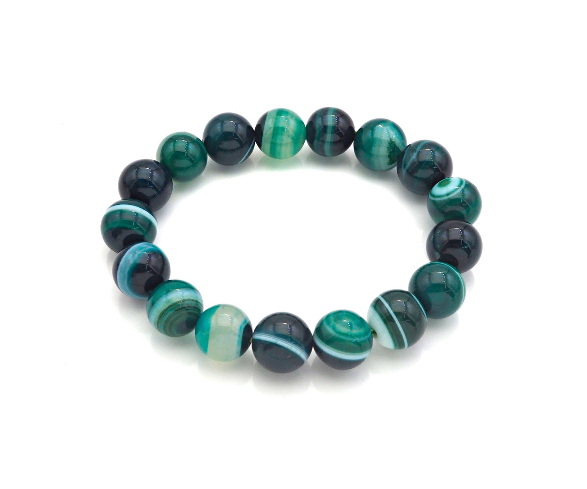 Green Banded Agate Stretchy Bracelet, EF10c