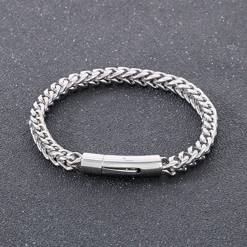 Fashion Double Sided Polished Thickened Cable Chain Titanium Steel Bracelet, Spring Clasp Minimalist Hip Hop Men Bracelet