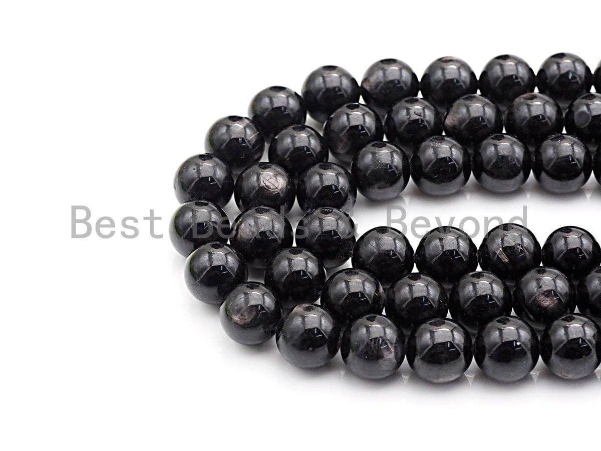 Quality Natural Black Phlogopite Beads, 6mm/8mm/10mm Round Smooth, Natural Black Gemstone, 15.5" Full Strand, sku#U625