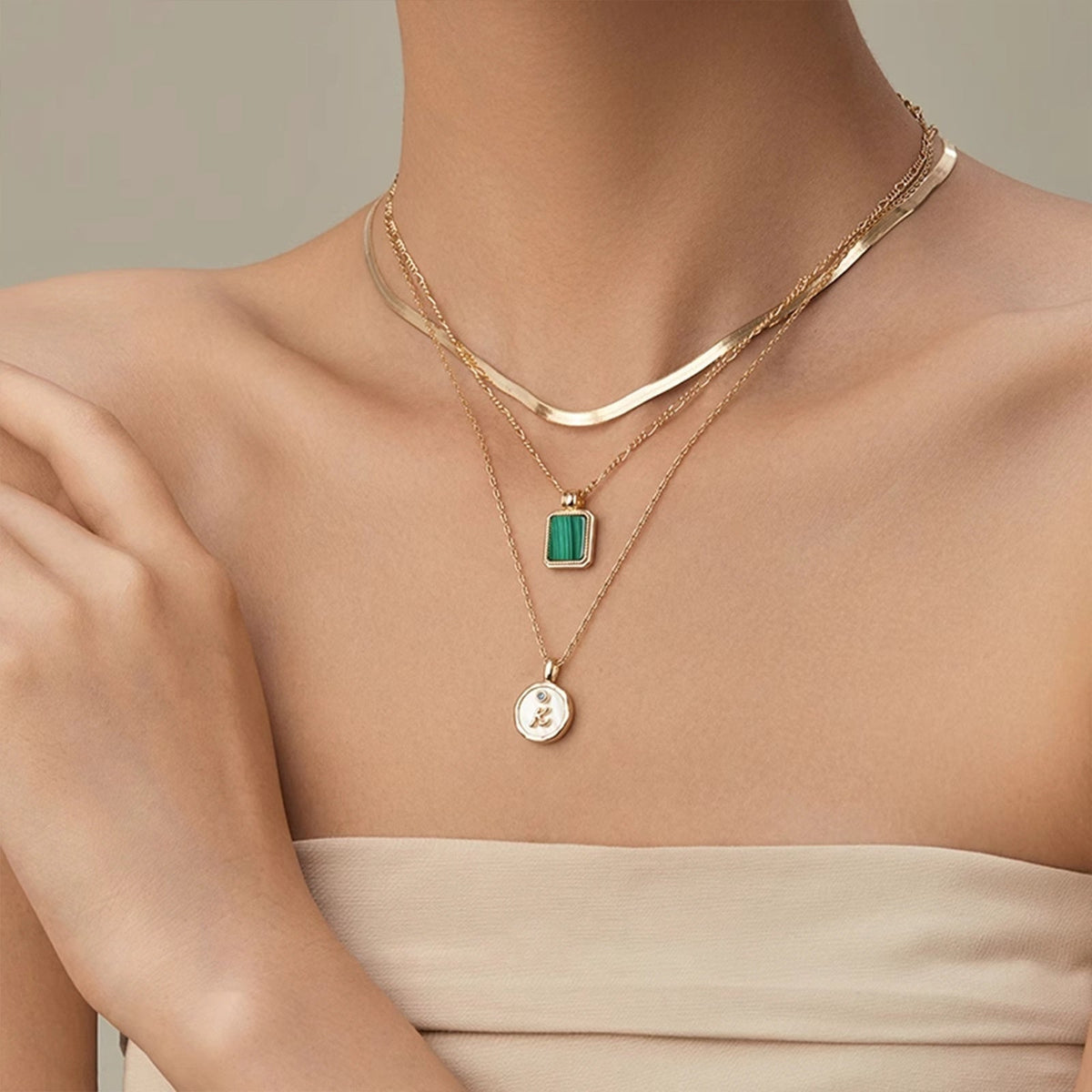 French-style Vintage Agate And Malachite Necklace For Women Lightweight