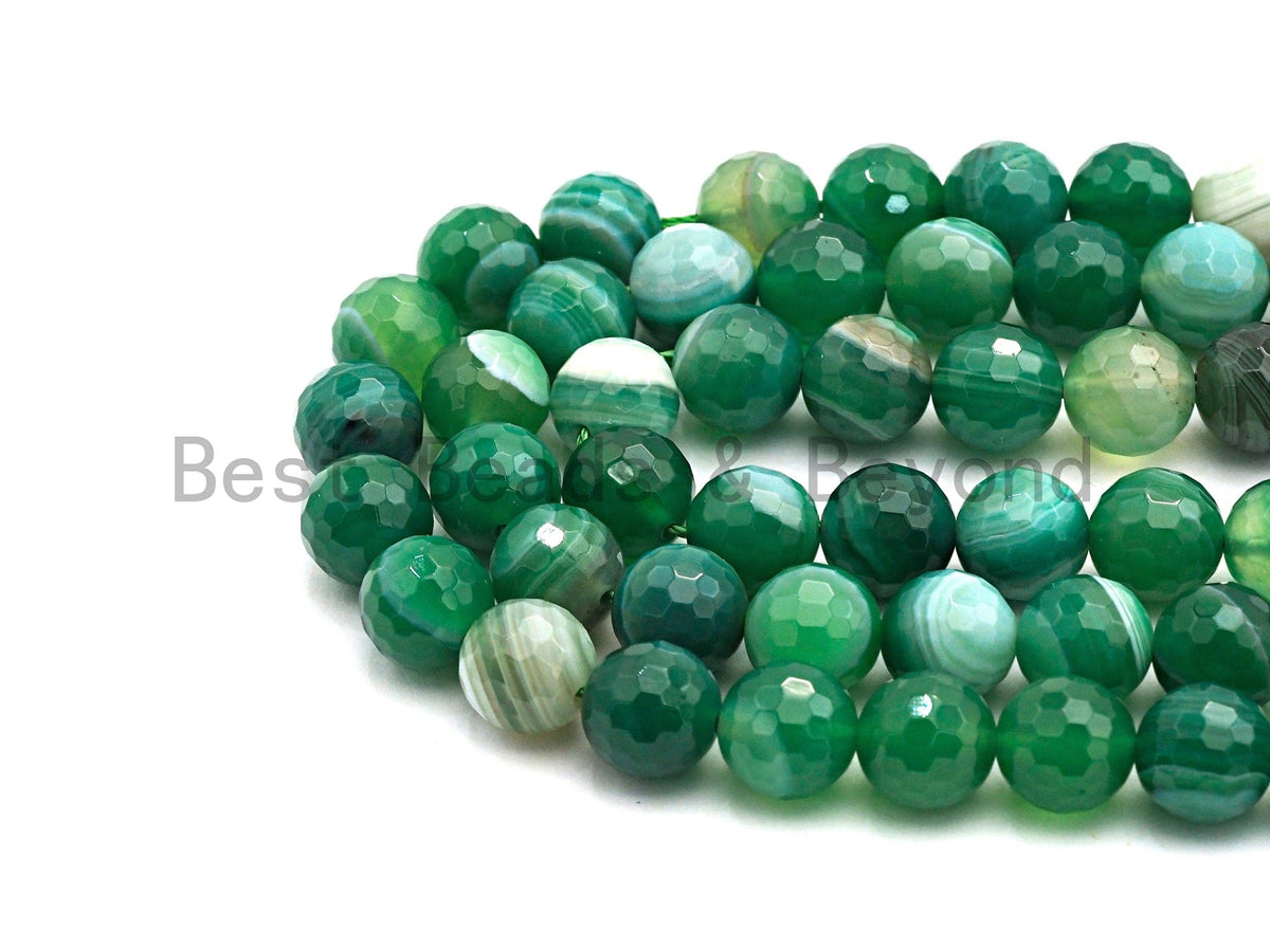 High Quality Faceted Green Banded Agate beads, 6mm/8mm/10mm/12mm Green Agate Gemstone beads, Natural Agate Beads, 15.5inch strand, SKU#U447