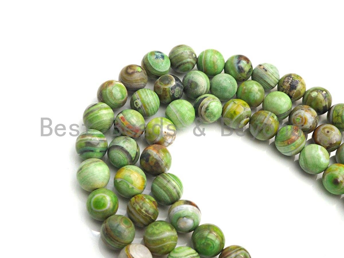 NEW Color!!! Natural Green Banded Agate Beads, Round 10mm Round Agate, 15.5" Full Strand, sku#U854