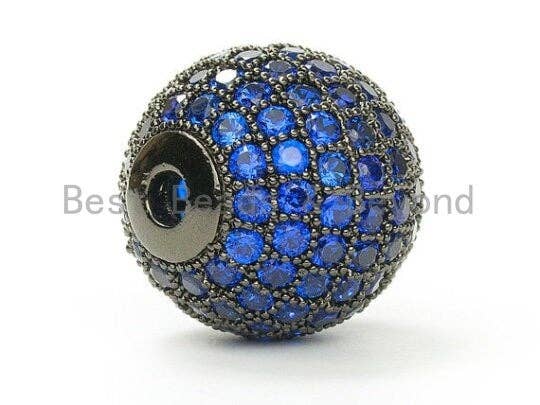 6/8/10/12mm Micro Pave Cobalt Blue CZ Stone Round Ball,  Blue Pave Gold/Silver/Rose Gold/Black Rhodium Bead Focal, Pave Beads, sku#G308B