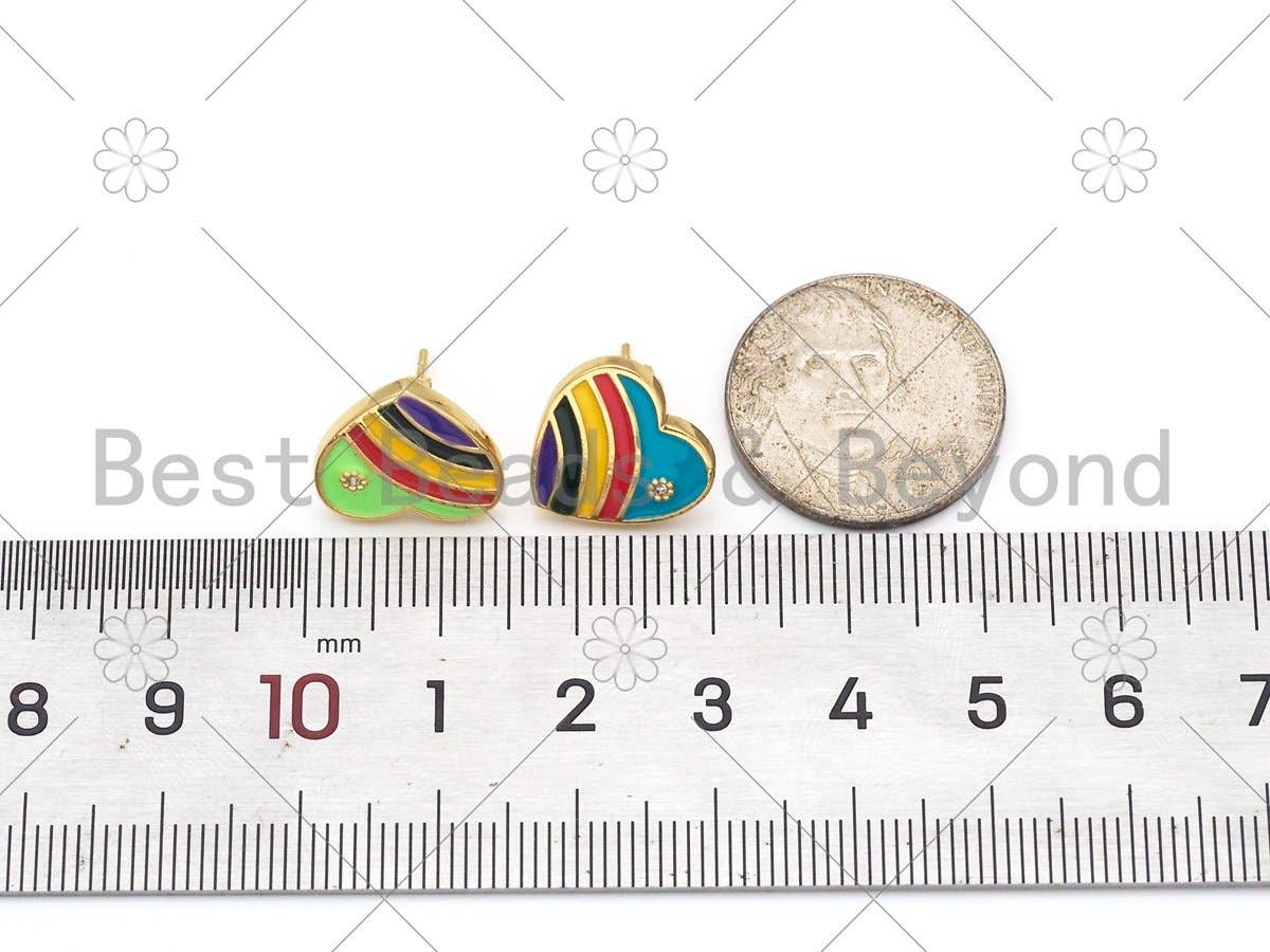 Colorful Rainbow Enamel Heart Earrings, Sku#O69