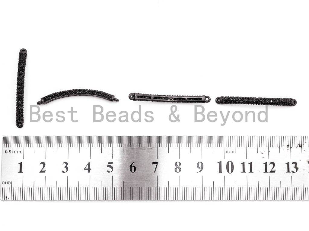 Black CZ Pave On Black Micro Pave Curved Bar Connector for Bracelet,Black Round Tube Connector/Link Connector, 4x37mm,sku#G311