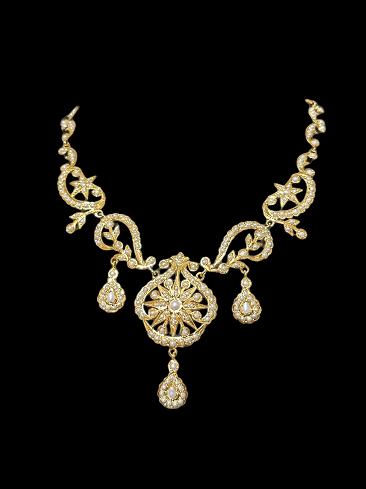 Gold plated silver necklace earrings set in fresh water pearls ( SHIPS IN 5 WEEKS )