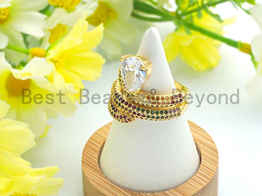 Colorful CZ Micro Pave Heart Snake Ring, Wrap Spiral Ring, Cubic Zirconia Gold Ring, Adjustable Ring, 22x21x17mm,sku#X66
