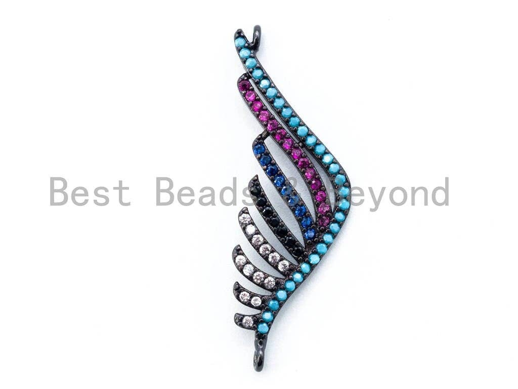 CZ Micro Pave Colorful Wing Connector, CZ Pave Leaf Charms for Earring Bracelet Necklace, 12x35mm, sku#M199